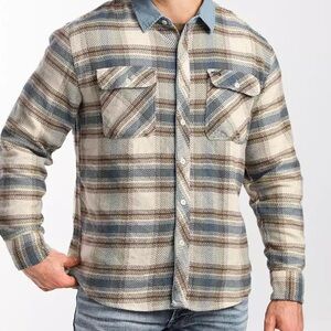 Brixton Bowery Standard Fit Flannel Gravel Blue Flannel Shirt Men Large Summer